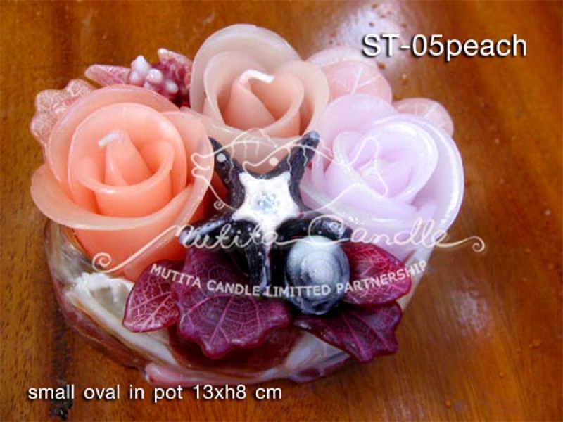 เทียนหอม เดชอุดม :  BROWN OCEAN SET|THE BEAUTIFUL ROMANTIC BEACH CANDLES|ST-05 PEACH|small oval pot 13 x h8 cm