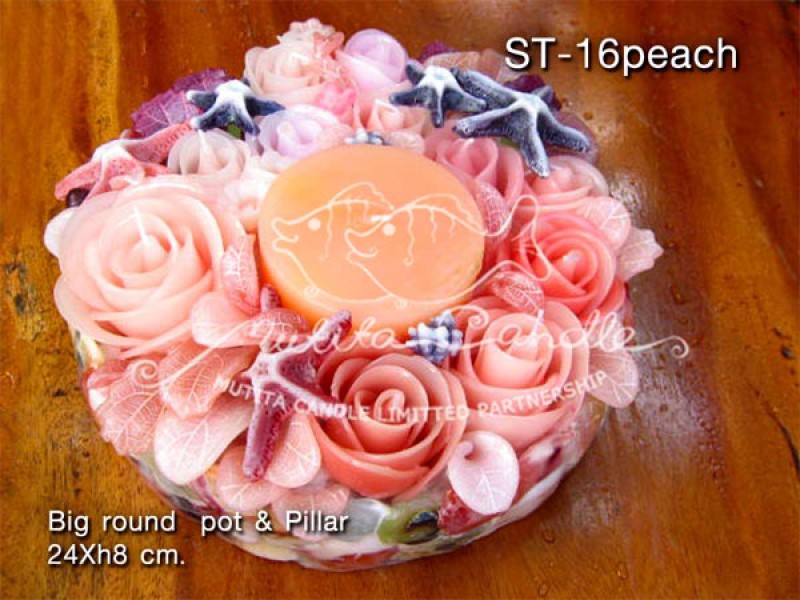 เทียนหอม เดชอุดม :  BROWN OCEAN SET|THE BEAUTIFUL ROMANTIC BEACH CANDLES|ST-16 PEACH|Big round pot & Pillar 24 x h 8 cm