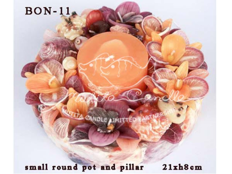 เทียนหอม เดชอุดม :  BROWN OCEAN SET2|THE BEAUTIFUL ROMANTIC BEACH CANDLES|BON-11|small round pot & pillar 21 x h 8 cm