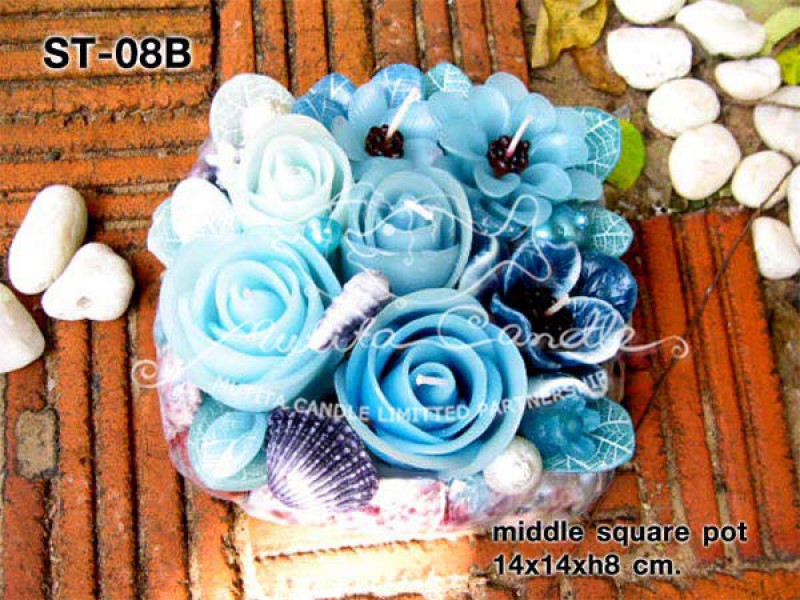 เทียนหอม เดชอุดม :  BLUE OCEAN SET|THE BEAUTIFUL ROMANTIC BEACH CANDLES|ST-08B|middle square pot 14 x 14 x h 8 cm